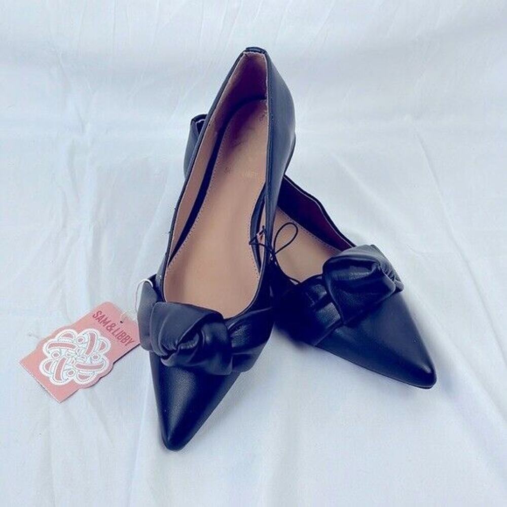 Sam & Libby Women's Laurena Pointed Toe Knotted Flats Black Size: 10 Shoes